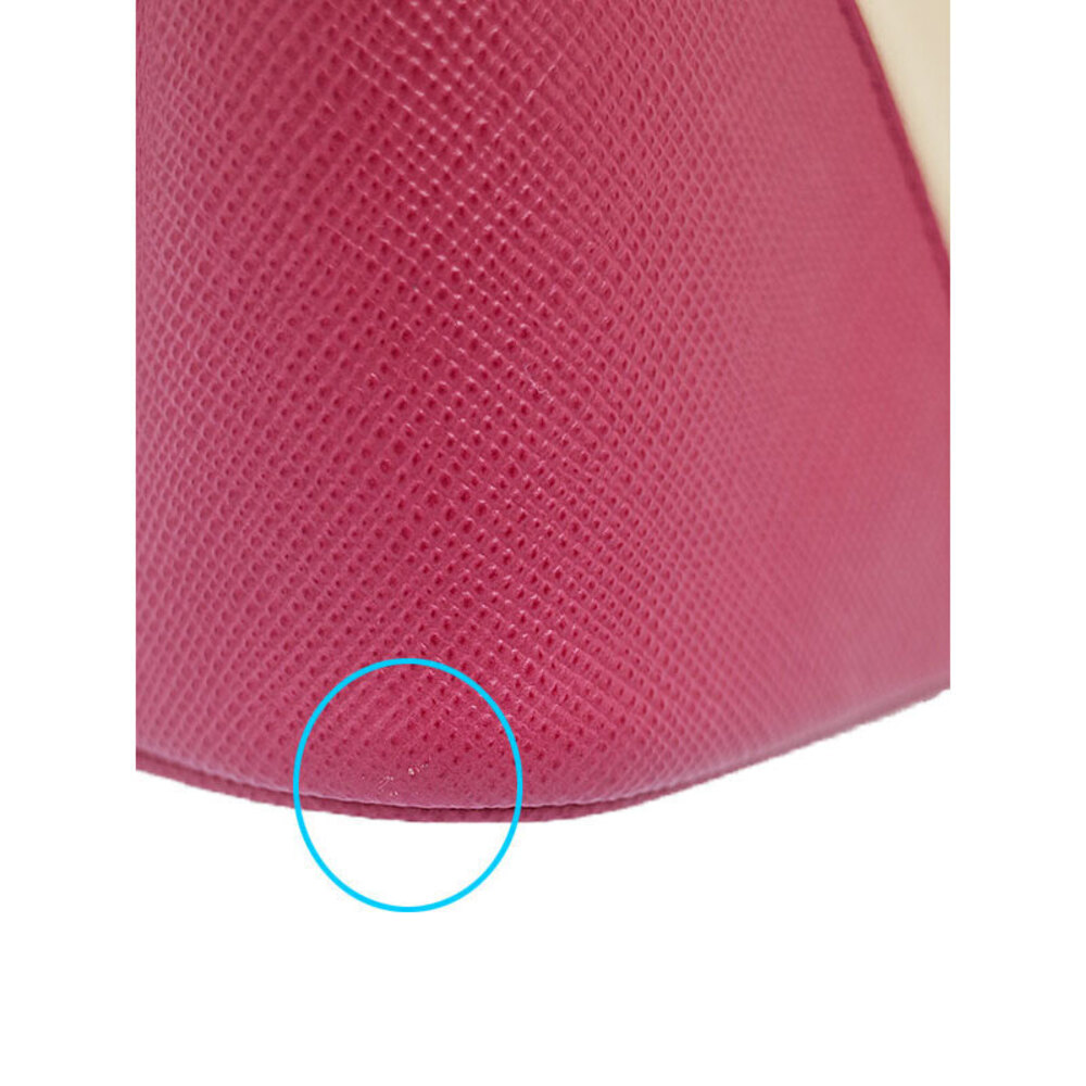 Prada Canapa Saffiano Double Satchel beige canvas body pink leather - Picture 5 of 5